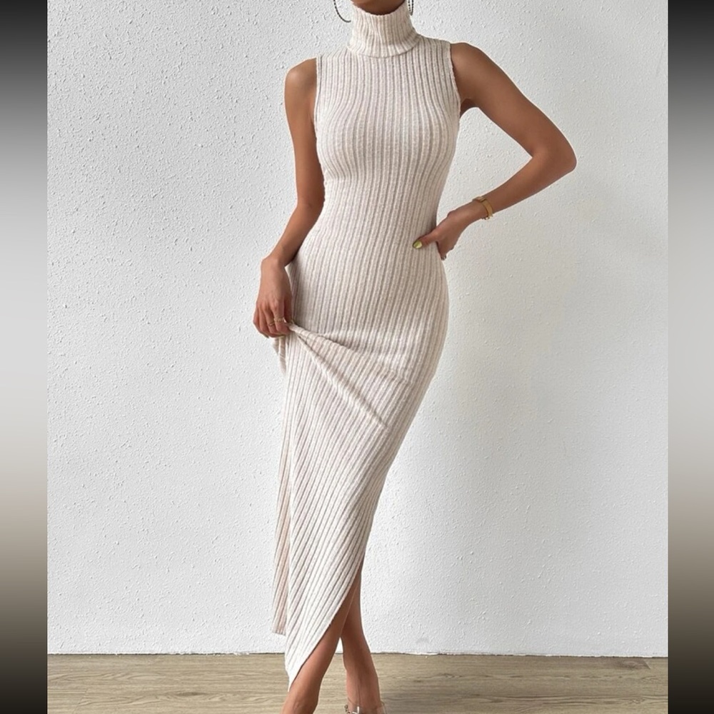 Sexy Turtleneck Split Thigh Tank Knit Dress - Picture 6 of 6